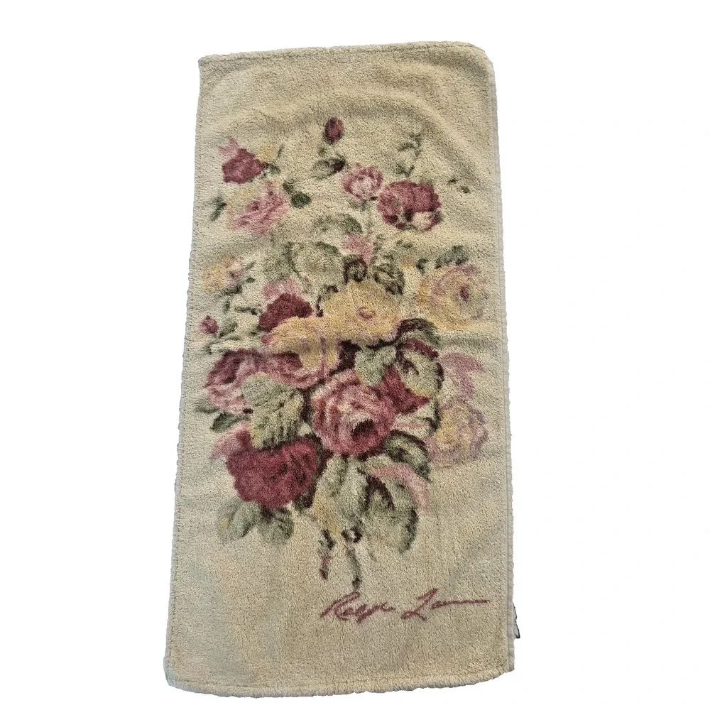 Vtg‎ 3 pc Ralph Lauren Kathleen Bath Towel Set Bath Hand Face Cloth Yellow Roses